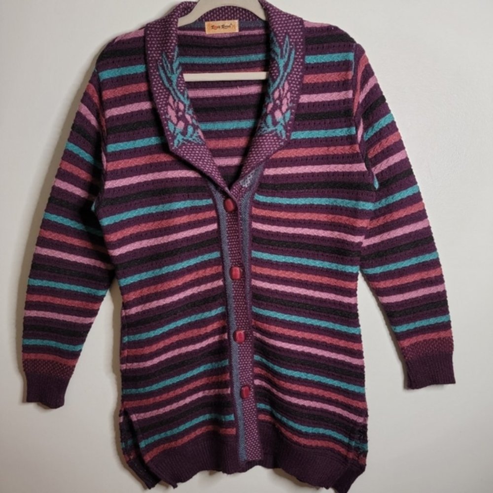 Vintage Love Lane Large Bright Knit Retro Long Cardigan Pink/Purple/Blue